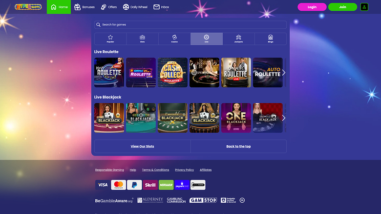 Hyper Slots — Live dealer lobby