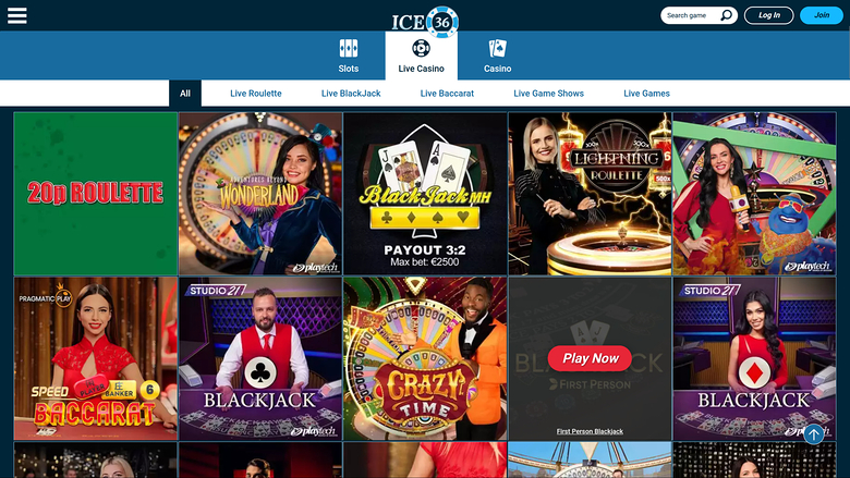 ICE36 Casino — Live dealer lobby