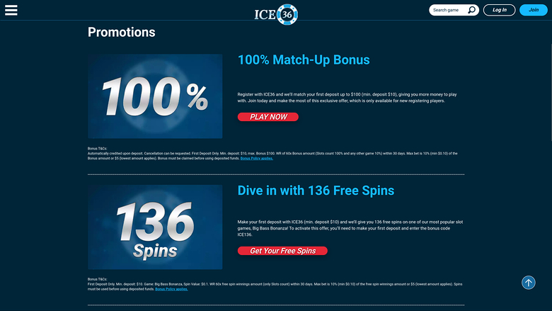 ICE36 Casino — Promotions page