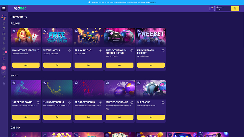 IgoBet Casino — Promotions page