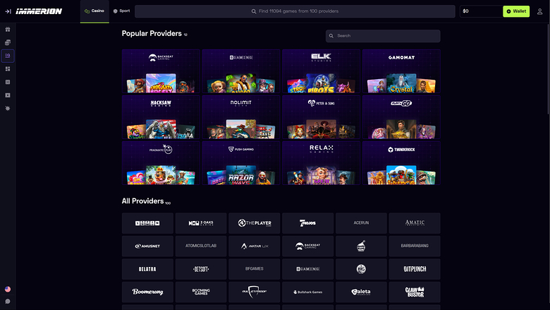 Immerion Casino — Games by studio
