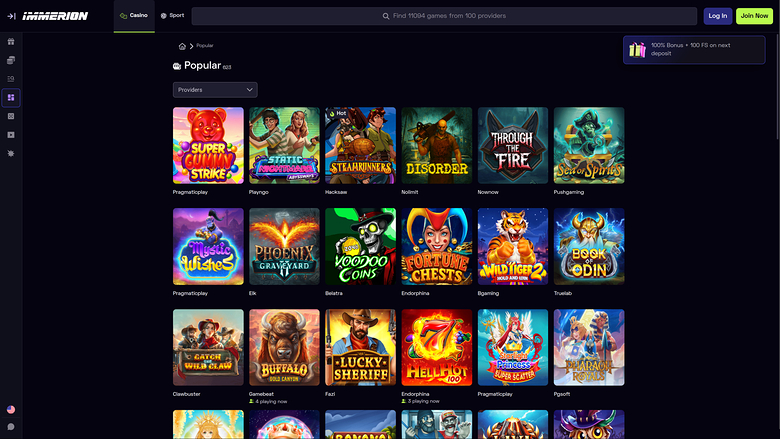 Immerion Casino — Games lobby