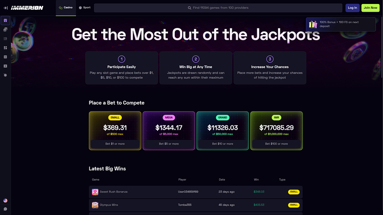 Immerion Casino — Jackpot games