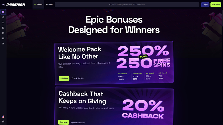 Immerion Casino — Promotions page