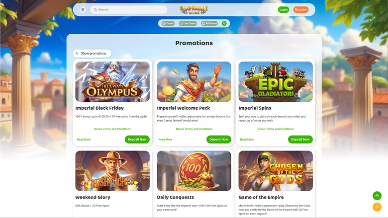 Imperial Wins Casino — Promotions page