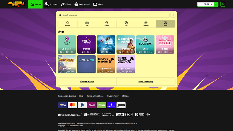 Incredible Spins Casino — Bingo