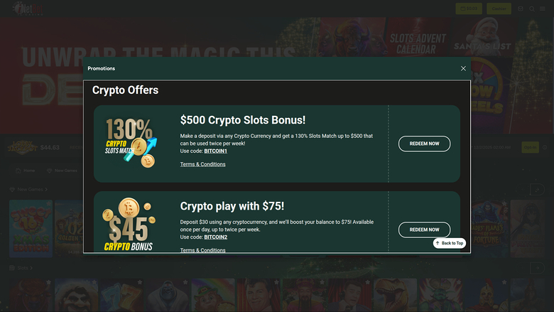 INetBet Casino — Promotions page