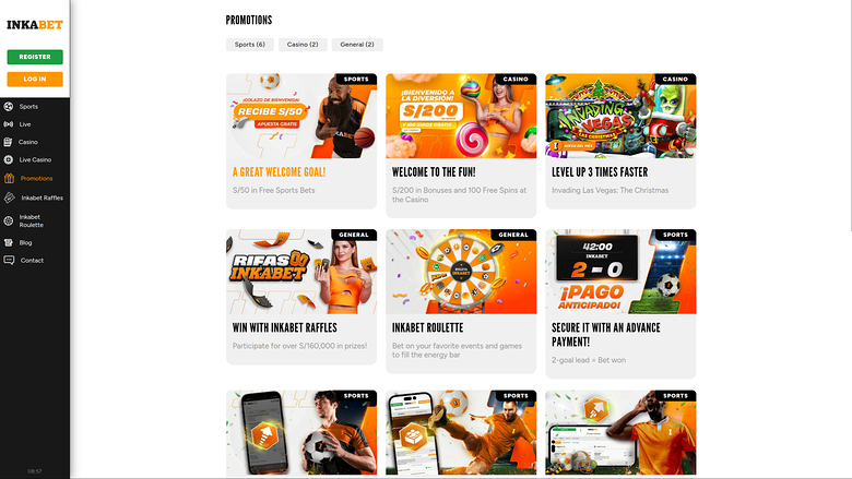Inkabet Casino — Promotions page