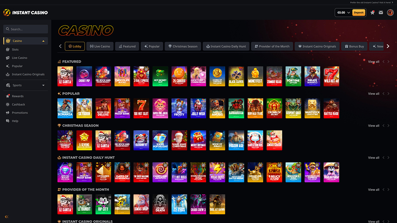Instant Casino — Games lobby