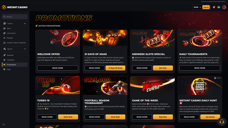 Instant Casino — Promotions page