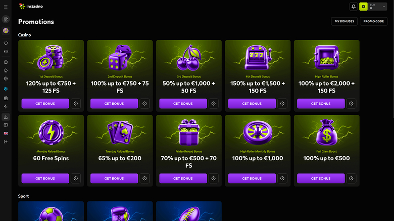 Instasino Casino — Promotions page