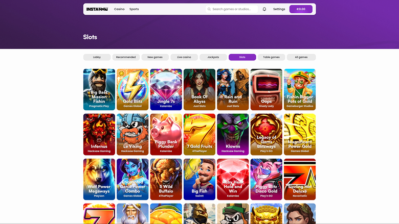 Instaspin Casino — Games lobby