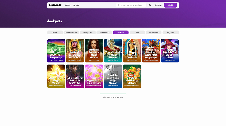 Instaspin Casino — Jackpot games