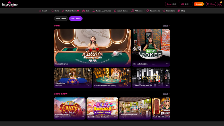 InterCasino — Live dealer lobby