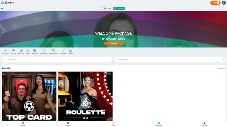 Ivibet Casino — Live dealer lobby