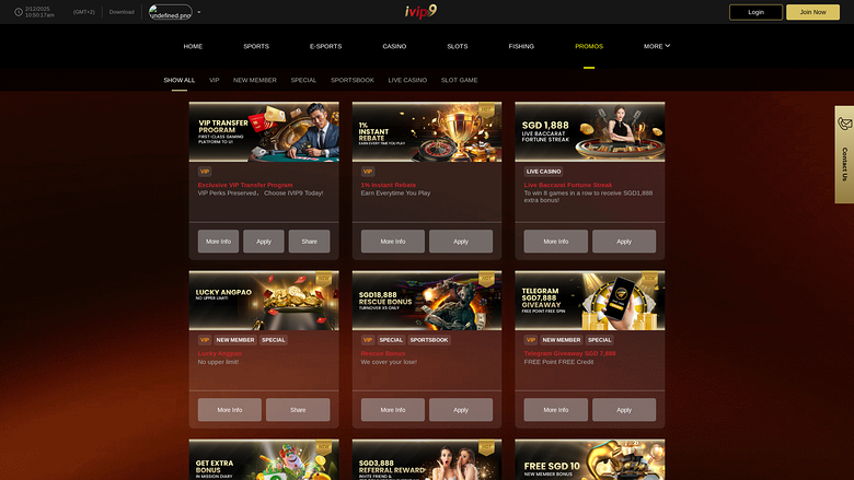 IVIP9 Casino — Promotions page