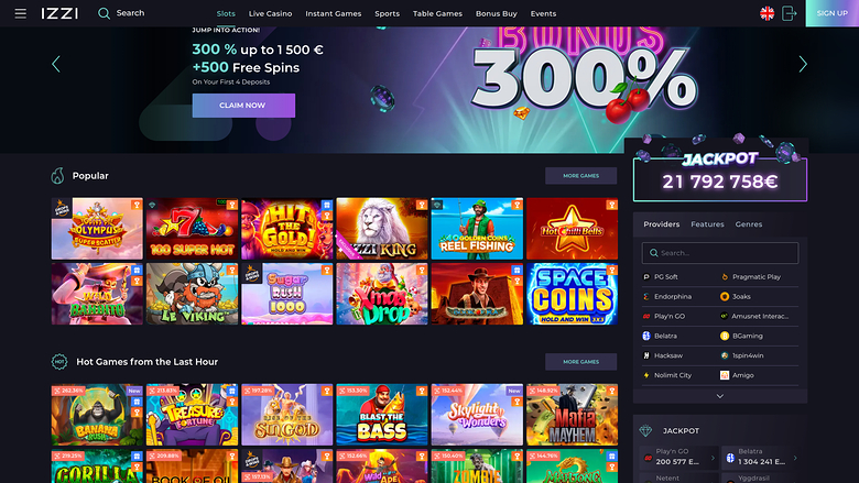 IZZI Casino — Games lobby