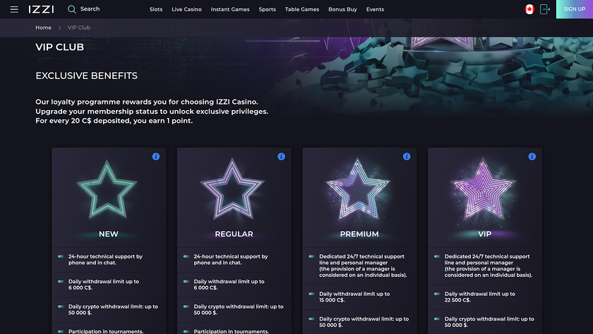 IZZI Casino — VIP section