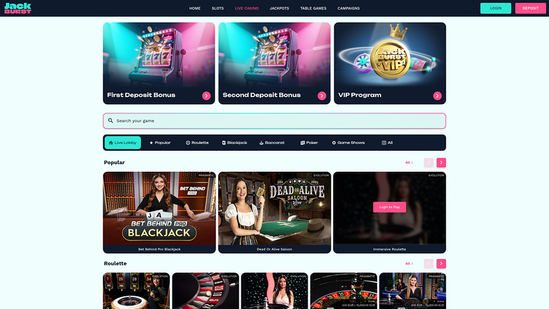 Jackburst — Live dealer lobby