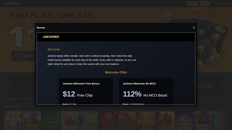 Jackoro Casino — Promotions page