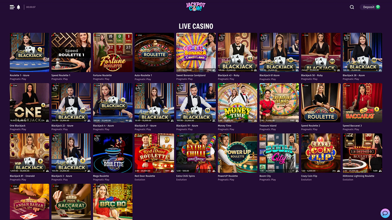Jackpot Cow Casino — Live dealer lobby