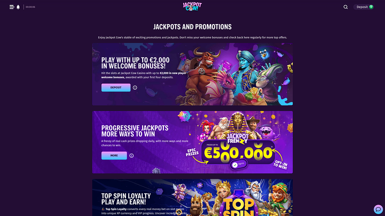 Jackpot Cow Casino — Promotions page