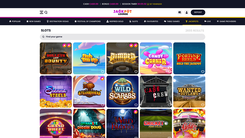 Jackpot Lounge Casino — Games lobby