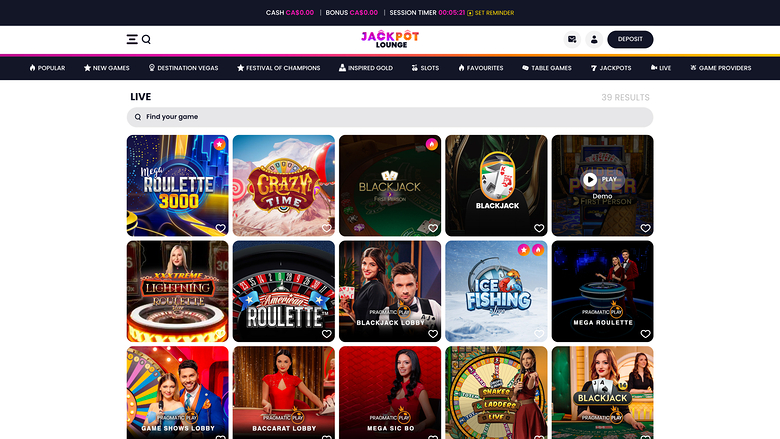 Jackpot Lounge Casino — Live dealer lobby
