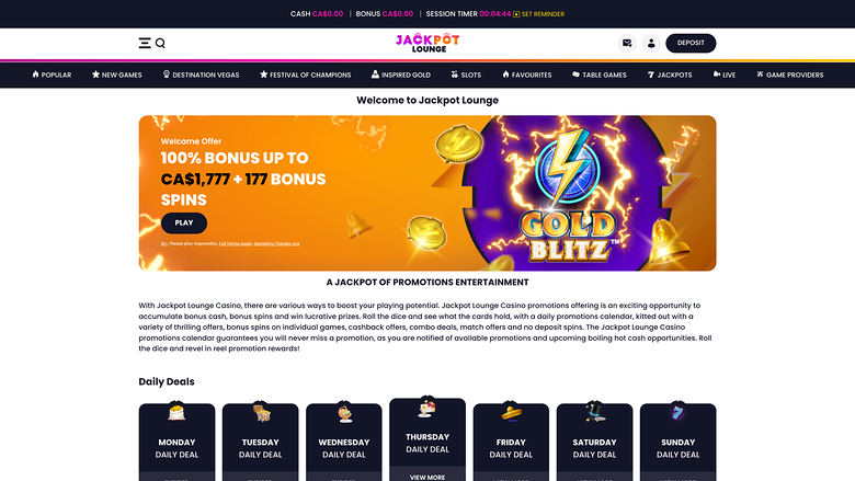 Jackpot Lounge Casino — Promotions page