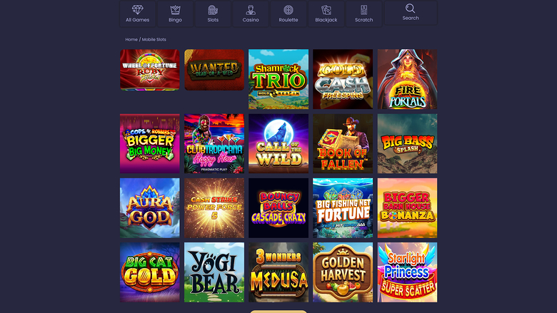 Jackpot Mobile Casino — Games lobby on mobile