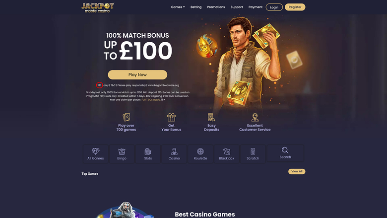 Jackpot Mobile Casino — Homepage on mobile