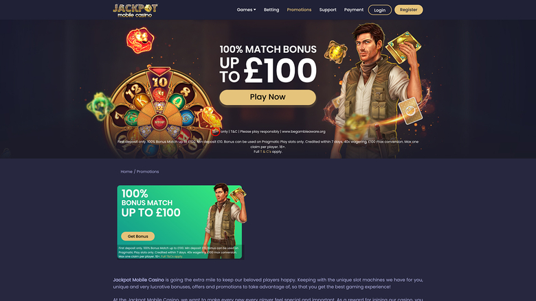 Jackpot Mobile Casino — Promotions page on mobile