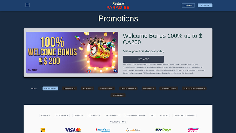Jackpot Paradise Casino — Promotions page