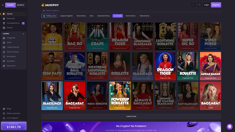 Jackpot.bet Casino — Live dealer lobby