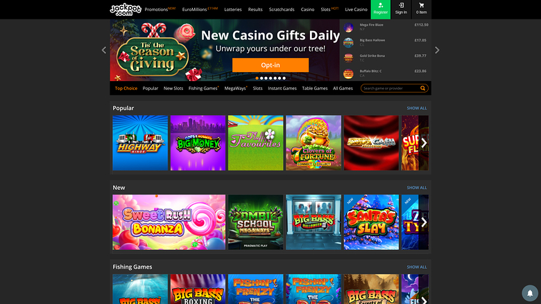 Jackpot.com Casino — Games lobby