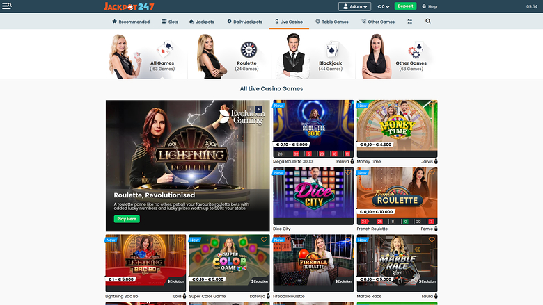 Jackpot247 Casino — Live dealer lobby