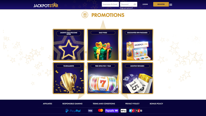 JackpotStar — Promotions page