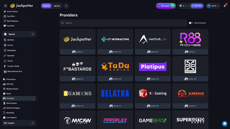 Jackpotter Casino — Games by studio
