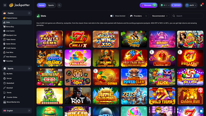 Jackpotter Casino — Games lobby