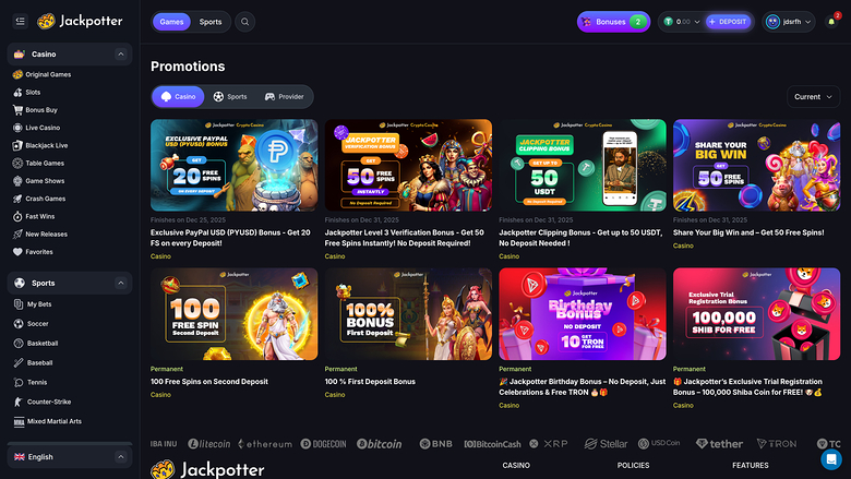 Jackpotter Casino — Promotions page