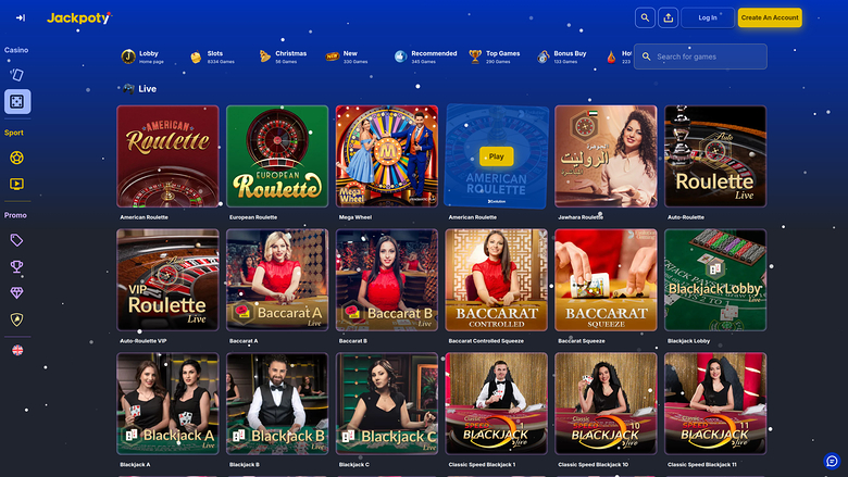 Jackpoty Casino — Live dealer lobby