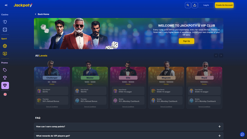 Jackpoty Casino — VIP section