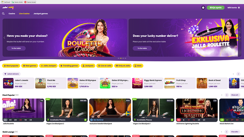 Jalla Casino — Live dealer lobby