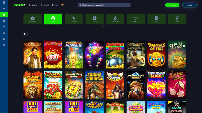 JeffBet Casino — Games lobby