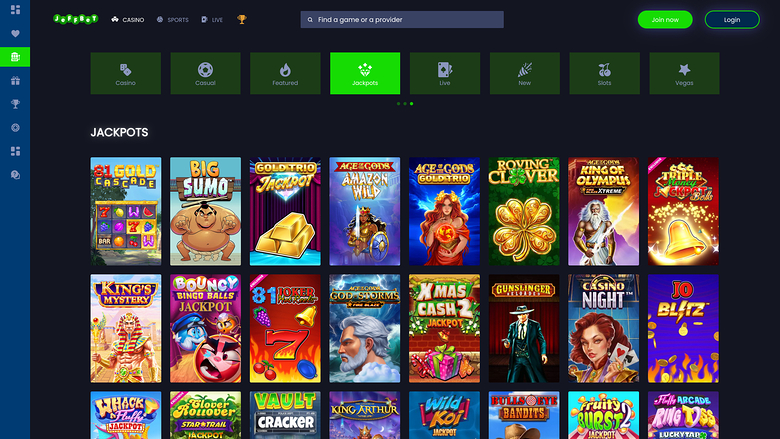 JeffBet Casino — Jackpot games