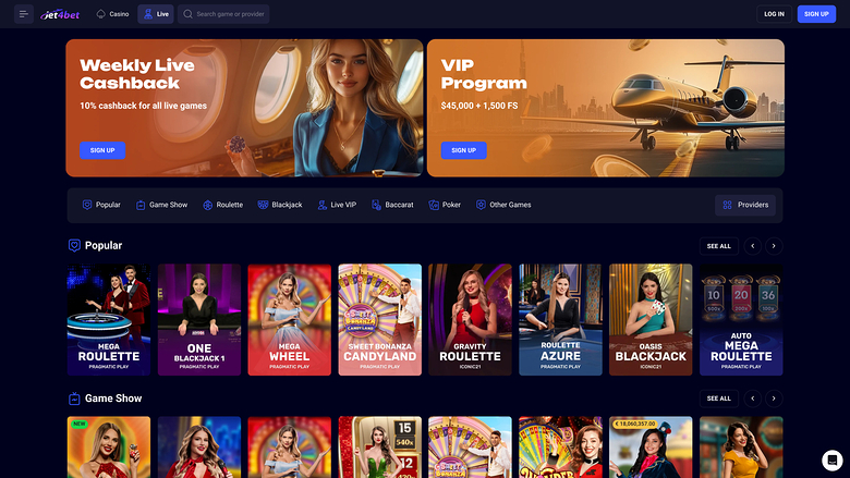 Jet4bet Casino — Live dealer lobby