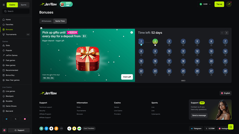 Jetton Games Casino — Promotions page