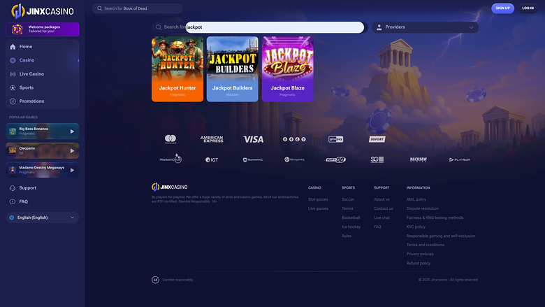 Jinx Casino — Jackpot games