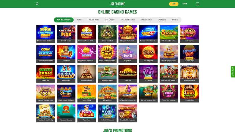 Joe Fortune Casino — Games lobby