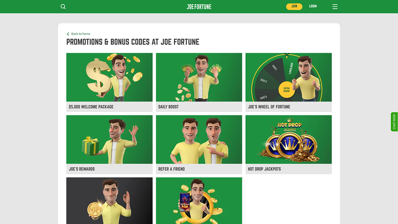 Joe Fortune Casino — Promotions page